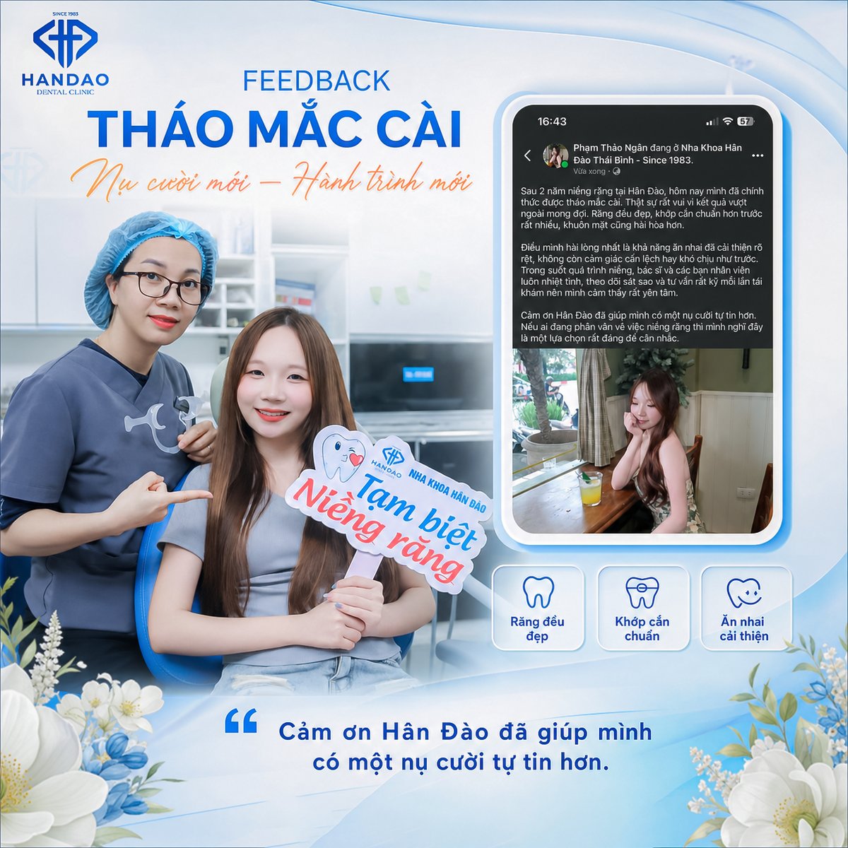 Feedback niềng răng mắc cài của bạn Thảo Ngân tại Nha khoa Hân Đào