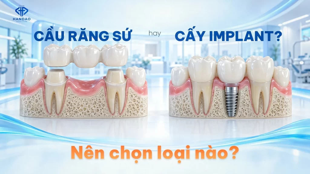 Cầu răng sứ hay Implant nên chọn loại nào tại Nha khoa Hân Đào